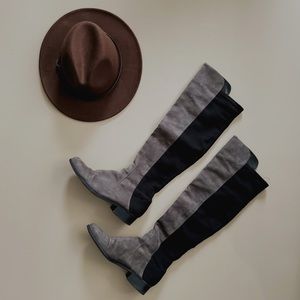 Knee high grey suede  boot. Some scuffs, fair condition! Comfy for all day wear.